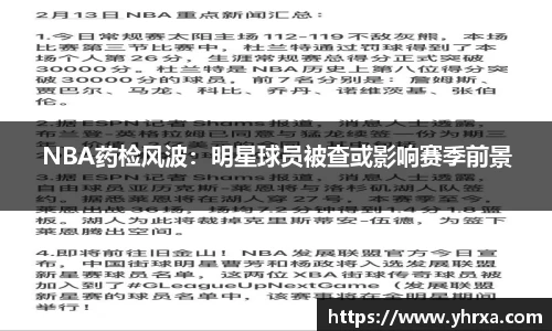 NBA药检风波：明星球员被查或影响赛季前景
